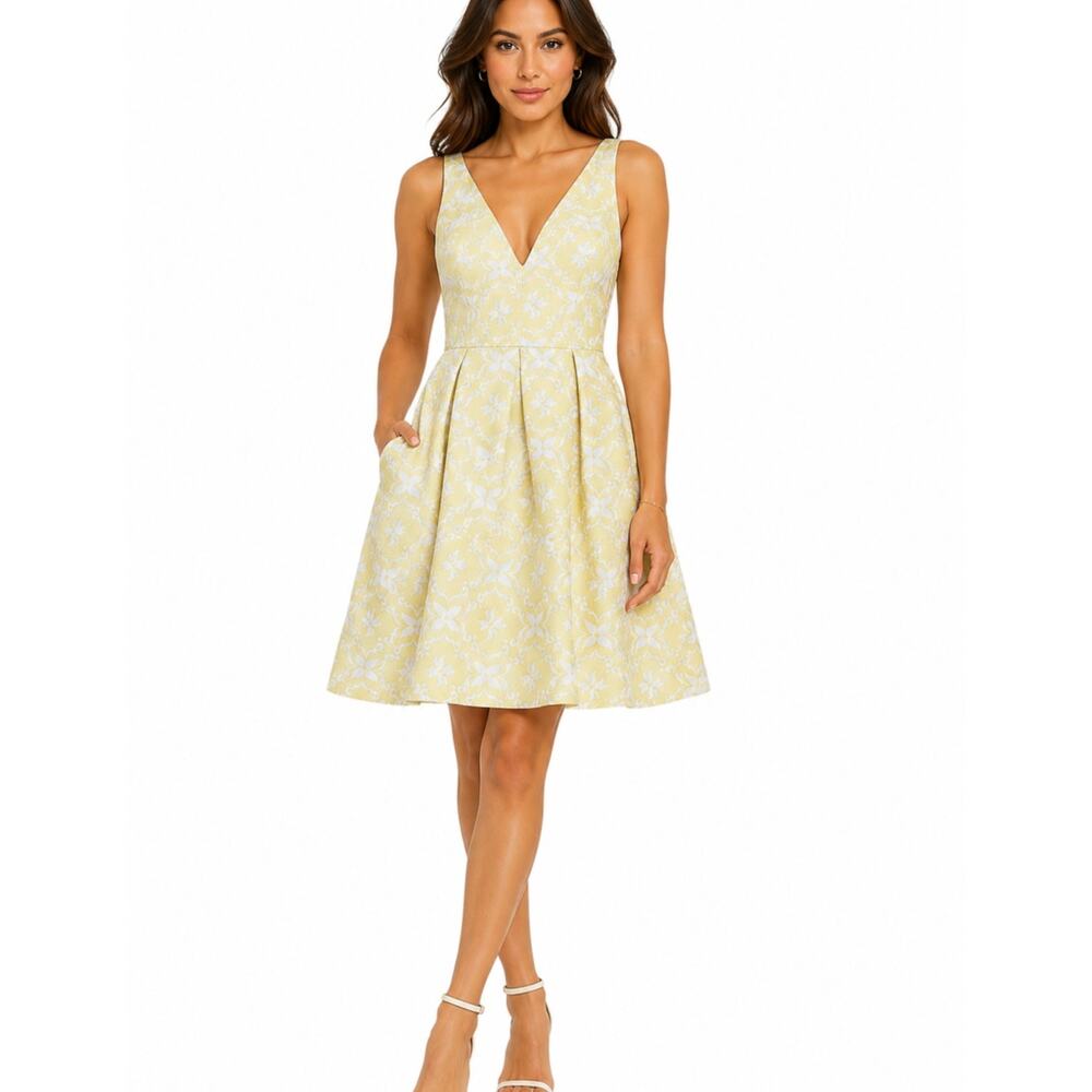 Moulinette Soeurs Yellow Jacquard Fit and Flare Dress Size 0